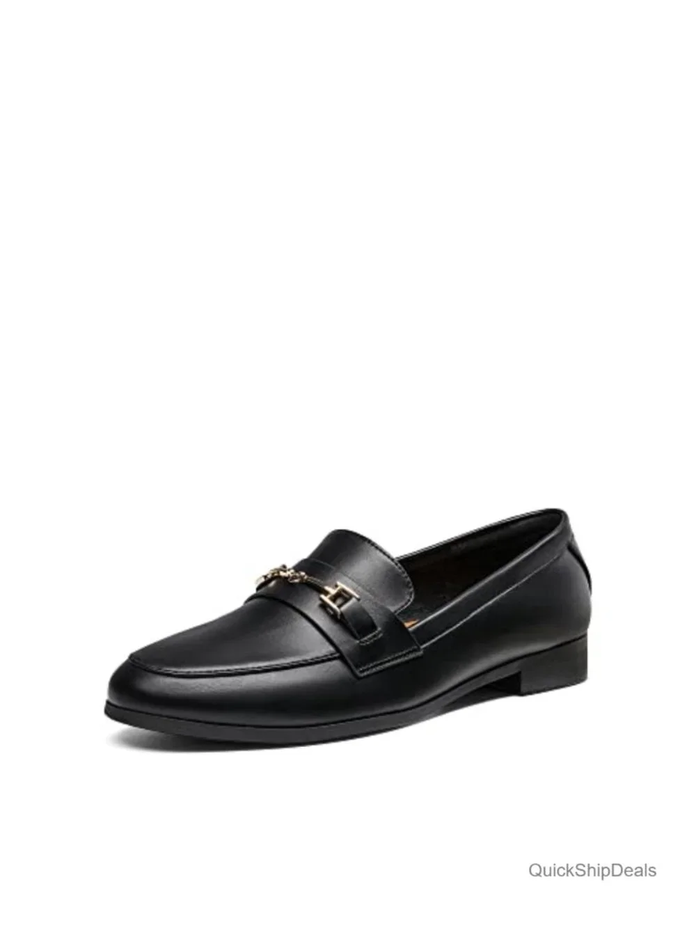 Women's Faux Leather Pointed Toe Loafers with Metallic Bow, Slip-On Flat Shoes
